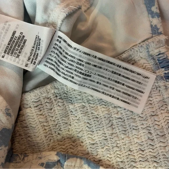 Abercrombie Blue and White Floral Linen Puff Sleeve Corset Blouse size Medium - Picture 7 of 12